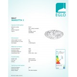 EGLO 96117 | Margitta-1 Eglo stenové, stropné svietidlo kruhový 1x LED 950lm 3000K biela, čierna, priesvitná