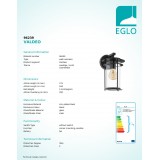 EGLO 96239 | Valdeo Eglo rameno stenové svietidlo 1x E27 IP44 čierna, priesvitná