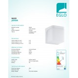 EGLO 96255 | Jorba Eglo stenové svietidlo štvorec 1x LED 500lm 3000K IP44 biela