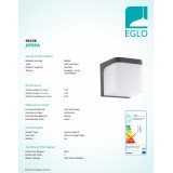 EGLO 96256 | Jorba Eglo stenové svietidlo štvorec 1x LED 500lm 3000K IP44 antracit, biela
