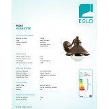 EGLO 96262 | Albacete Eglo rameno stenové svietidlo 1x E27 IP44 antické hnedé, priesvitná, bublinový efekt