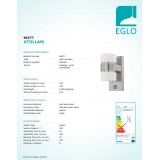EGLO 96277 | Atollari Eglo stenové svietidlo pohybový senzor 2x LED 1000lm 3000K IP44 zušľachtená oceľ, nehrdzavejúca oceľ, strieborný, biela