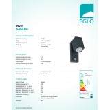 EGLO 96287 | Sakeda Eglo stenové svietidlo pohybový senzor, svetelný senzor - súmrakový spínač 1x LED 650lm 3000K IP44 antracit