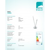EGLO 96322 | Parri Eglo stolové svietidlo 37cm prepínač na vedení 1x LED 330lm + 1x LED 450lm 3000K chróm, biela