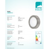 EGLO 96365 | Vento-LED Eglo stenové, stropné svietidlo kruhový 1x LED 410lm 3000K IP44 zušľachtená oceľ, nehrdzavejúca oceľ, biela