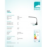 EGLO 96437 | Laroa Eglo štipcové svietidlo dotykový prepínač s reguláciou svetla flexibilné, regulovateľná intenzita svetla 1x LED 550lm 4000K čierna, opál