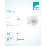 EGLO 96452 | Eglo pohybový senzor PIR 180° otočné prvky IP44 biela