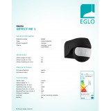 EGLO 96454 | Eglo pohybový senzor PIR 180° otočné prvky IP44 čierna