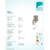 EGLO 96478 | Eglo-Pasteri-T Eglo rameno stenové svietidlo prepínač flexibilné 1x E27 + 1x LED 380lm matný tmavošedý, biela, matný nikel