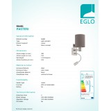 EGLO 96481 | Eglo-Pasteri-A Eglo rameno stenové svietidlo prepínač flexibilné 1x E27 + 1x LED 380lm matná hnedá, biela, matný nikel