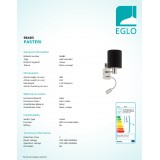 EGLO 96483 | Eglo-Pasteri-BC Eglo rameno stenové svietidlo prepínač flexibilné 1x E27 + 1x LED 380lm matná čierna, mosadz, matný nikel
