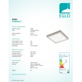 EGLO 96681 | EGLO-Connect-Fueva Eglo stenové, stropné múdre osvetlenie štvorec regulovateľná intenzita svetla, nastaviteľná farebná teplota, meniace farbu, na diaľkové ovládanie 1x LED 2700lm 2700 <-> 6500K matný nikel, biela