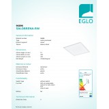 EGLO 96896 | Salobrena-RW Eglo sadrokartónový strop, stropné, visiace LED panel, Relax & Work štvorec impulzový prepínač regulovateľná intenzita svetla, nastaviteľná farebná teplota 1x LED 3000lm 2700 - 4000K biela