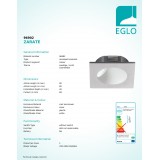 EGLO 96902 | Zarate Eglo zabudovateľné svietidlo štvorec 80mm 1x LED 200lm 3000K strieborný, biela