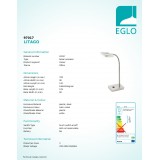 EGLO 97017 | Litago Eglo stolové svietidlo 37cm dotykový vypínač flexibilné 1x LED 350lm 3000K matný nikel, biela