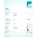 EGLO 97077 | Cabado Eglo štipcové svietidlo dotykový prepínač s reguláciou svetla flexibilné, regulovateľná intenzita svetla 1x LED 80lm 3000K biela