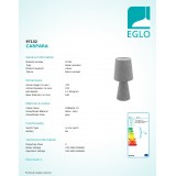 EGLO 97132 | Carpara Eglo stolové svietidlo 47cm prepínač na vedení 2x E27 sivé