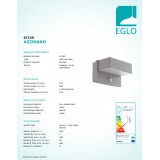 EGLO 97159 | Azzinano Eglo stenové svietidlo pohybový senzor, svetelný senzor - súmrakový spínač 2x LED 1280lm 3000K IP44 strieborný, biela