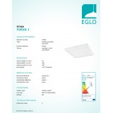 EGLO 97264 | Fueva-1 Eglo stenové, stropné LED panel štvorec 1x LED 2500lm 3000K biela