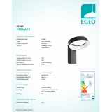 EGLO 97307 | Pernate Eglo stenové svietidlo 1x LED 1250lm 3000K IP44 antracit, biela