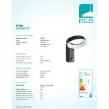 EGLO 97308 | Pernate Eglo stenové svietidlo pohybový senzor, svetelný senzor - súmrakový spínač 1x LED 1250lm 3000K IP44 antracit, biela
