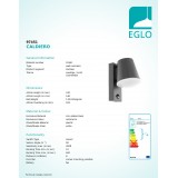 EGLO 97451 | Caldiero Eglo stenové svietidlo pohybový senzor 1x E27 IP44 antracit, biela
