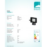 EGLO 97461 | Faedo Eglo svetlomet svietidlo pohybový senzor, svetelný senzor - súmrakový spínač otočné prvky 1x LED 1800lm 4000K IP44 čierna, priesvitná