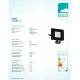 EGLO 97462 | Faedo Eglo svetlomet svietidlo pohybový senzor, svetelný senzor - súmrakový spínač otočné prvky 1x LED 2750lm 4000K IP44 čierna, priesvitná
