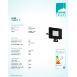 EGLO 97463 | Faedo Eglo svetlomet svietidlo pohybový senzor, svetelný senzor - súmrakový spínač otočné prvky 1x LED 4800lm 4000K IP44 čierna, priesvitná