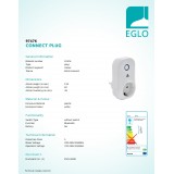 EGLO 97476 | Eglo riadiaca jednotka Plug múdre osvetlenie prepínač zásuvkové zospodu, Bluetooth biela