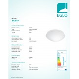 EGLO 97531 | Bari-M Eglo stenové, stropné svietidlo kruhový pohybový senzor 1x E27 IP44 biela, opál