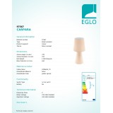 EGLO 97567 | Carpara Eglo stolové svietidlo 47cm prepínač na vedení 2x E27 pastelová marhuľová
