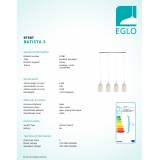 EGLO 97587 | Batista-3 Eglo visiace svietidlo 4x E27 matný nikel, biela