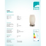EGLO 97589 | Batista-3 Eglo stolové svietidlo 22,5cm prepínač na vedení 1x E27 matný nikel, biela