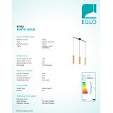 EGLO 97652 | Pinto-Gold Eglo visiace svietidlo 3x E27 čierna, priesvitná, zlatý