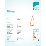 EGLO 97746 | Miraflores Eglo stolové svietidlo 38cm prepínač na vedení 1x LED 1600lm 3000K zlatý, biela