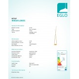 EGLO 97747 | Miraflores Eglo stojaté svietidlo 141cm nožný vypínač 1x LED 3200lm 3000K zlatý, biela