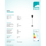 EGLO 97797 | Palmones Eglo stojaté svietidlo 145cm nožný vypínač 1x E27 čierna