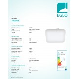 EGLO 97885 | Frania Eglo stenové, stropné svietidlo štvorec 1x LED 1600lm 3000K IP44 biela