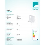 EGLO 97889 | Gallico Eglo rameno stenové svietidlo prepínač na vedení 1x E27 biela