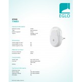 EGLO 97935 | Tineo Eglo smerové svetlo svietidlo svetelný senzor - súmrakový spínač konektorové svietidlo 1x LED 5lm 3000K biela