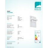 EGLO 98087 | Culpina Eglo stenové svietidlo 1x LED 830lm 3000K IP44 biela
