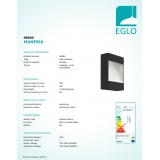 EGLO 98095 | Manfria Eglo stenové svietidlo tehla 1x LED 830lm 3000K IP44 antracit, biela