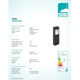 EGLO 98096 | Manfria Eglo stojaté svietidlo tehla 38cm 1x LED 830lm 3000K IP44 antracit, biela