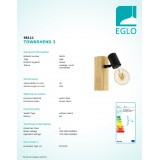 EGLO 98111 | Townshend-3 Eglo spot svietidlo otočné prvky 1x E27 natur, hnedá, čierna