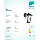 EGLO 98121 | Monreale Eglo rameno stenové svietidlo 1x E27 IP44 čierna, priesvitné
