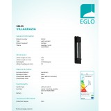 EGLO 98153 | Villagrazia Eglo stenové svietidlo tehla 2x LED 680lm 3000K IP44 čierna, priesvitná, bublinový efekt