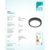 EGLO 98173 | EGLO-Connect-Argolis Eglo stenové, stropné múdre osvetlenie kruhový regulovateľná intenzita svetla, nastaviteľná farebná teplota 1x LED 1600lm 2700 <-> 6500K IP44 antracit, biela