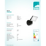 EGLO 98178 | Pagino Eglo rameno stenové svietidlo pohybový senzor otočné prvky 1x LED 2300lm 5000K IP44 čierna