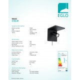 EGLO 98263 | Ciglie Eglo stenové svietidlo prepínač na vedení Qi nabíjačka na telefón, nabíjačka na mobil (bez kábla) 1x GU10 345lm 3000K čierna